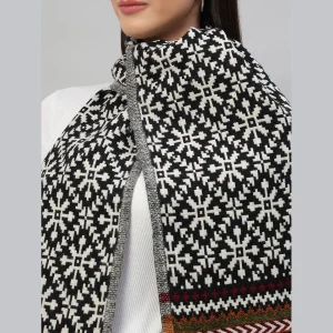 Women's Winter Black Fair Isle Wool Scarf - Image 5