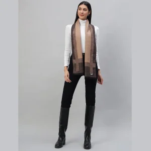 Women's Winter Cashmere Scarf Brown Striped - Image 3