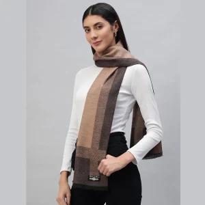 Women's Winter Cashmere Scarf Brown Striped - Image 4