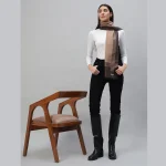 Women's Winter Cashmere Scarf Brown Striped - Image 2