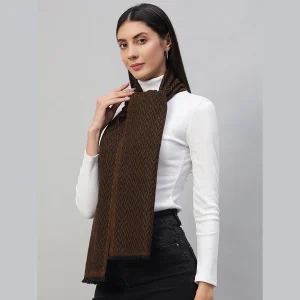 Women's Winter Reversible Brown Chevron Scarf - Image 4