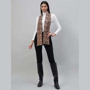 Women's Winter Warm Brown Abstract Wool Scarf - Image 3