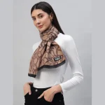 Women's Winter Warm Brown Abstract Wool Scarf - Image 4