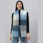 Women's Winter Warm Thick Scarf Blue Striped