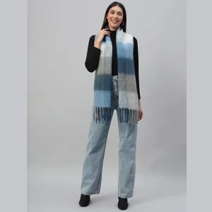 Women's Winter Warm Thick Scarf Blue Striped - Image 4