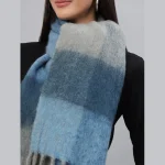Women's Winter Warm Thick Scarf Blue Striped - Image 5