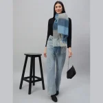 Women's Winter Warm Thick Scarf Blue Striped - Image 2
