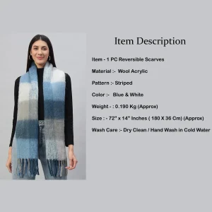 Women's Winter Warm Thick Scarf Blue Striped - Image 7