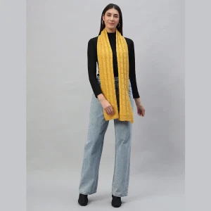 Yellow Wool Knitted Scarf for Women's - Image 3