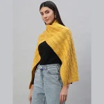 Yellow Wool Knitted Scarf for Women's - Image 4