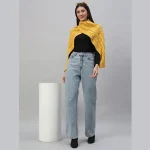 Yellow Wool Knitted Scarf for Women's - Image 2