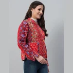 Beautiful Red Patchwork Quilted Cotton Jacket - Image 4
