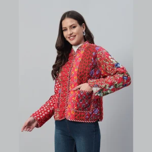Beautiful Red Patchwork Quilted Cotton Jacket - Image 5