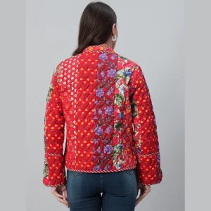 Beautiful Red Patchwork Quilted Cotton Jacket - Image 7