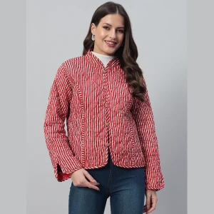 Beautiful Red Patchwork Quilted Cotton Jacket - Image 8