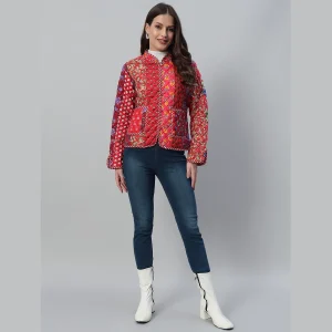 Beautiful Red Patchwork Quilted Cotton Jacket - Image 9