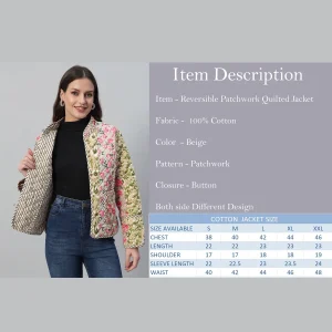 Beige Patchwork Reversible Quilted Jacket / Coat - Image 9