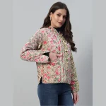 Beige Patchwork Reversible Quilted Jacket / Coat - Image 3