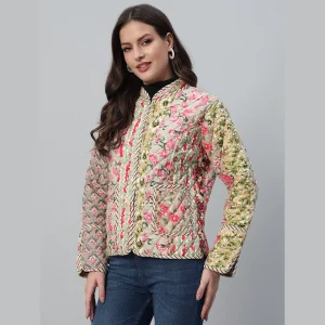 Beige Patchwork Reversible Quilted Jacket / Coat - Image 4