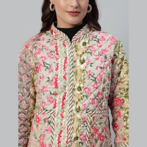 Beige Patchwork Reversible Quilted Jacket / Coat - Image 5