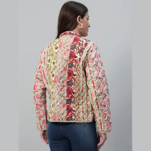 Beige Patchwork Reversible Quilted Jacket / Coat - Image 6
