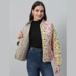 Beige Patchwork Reversible Quilted Jacket / Coat