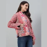 Handmade Boho Coat Woman Gift Winter Pink Jacket - Image 4