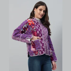 Handmade Patchwork Quilted Purple Jacket / Coat - Image 4