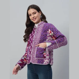 Handmade Patchwork Quilted Purple Jacket / Coat - Image 5