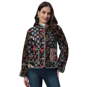 Winter Black Patchwork Quilted Cotton Jackets - Image 10