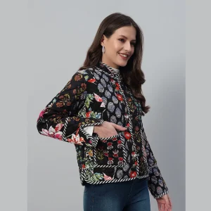 Winter Black Patchwork Quilted Cotton Jackets - Image 4
