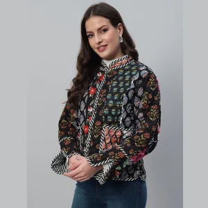 Winter Black Patchwork Quilted Cotton Jackets - Image 5