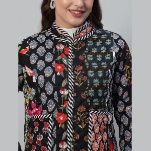 Winter Black Patchwork Quilted Cotton Jackets - Image 6