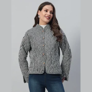 Winter Black Patchwork Quilted Cotton Jackets - Image 8