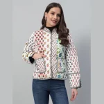 Woman White Clothing Patchwork Quilted Jacket/Coat - Image 2