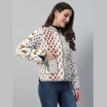 Woman White Clothing Patchwork Quilted Jacket/Coat - Image 3