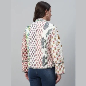 Woman White Clothing Patchwork Quilted Jacket/Coat - Image 5