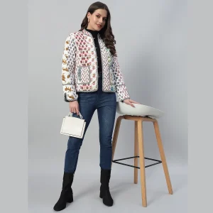 Woman White Clothing Patchwork Quilted Jacket/Coat - Image 7