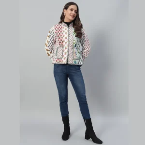 Woman White Clothing Patchwork Quilted Jacket/Coat - Image 8