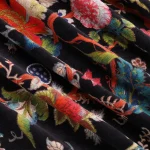 Beautiful Black Floral Print Velvet Fabric - Image 3