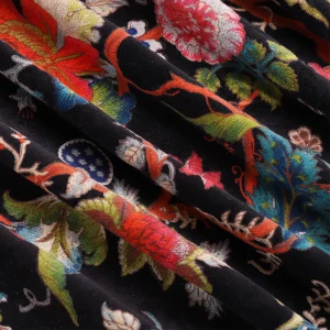 Beautiful Black Floral Print  Velvet Fabric - Image 3