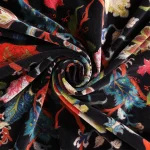 Beautiful Black Floral Print Velvet Fabric