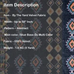 Blue Geometric Print Soft Velvet Fabric - Image 5