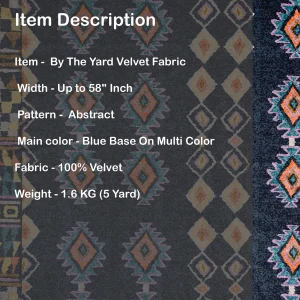 Blue Geometric Print Soft Velvet Fabric - Image 5
