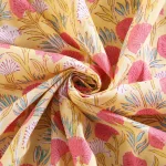 Cotton Fabric Hand Block Print Beige Floral - Image 4