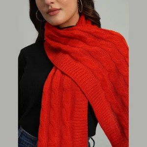 Fashion Soft Orange Wool Scarves Reversible Knitted Scarf - Image 4