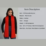 Fashion Soft Orange Wool Scarves Reversible Knitted Scarf - Image 7