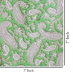 Hand Block Print Indian Craft Sewing Green Paisley Fabric - Image 5