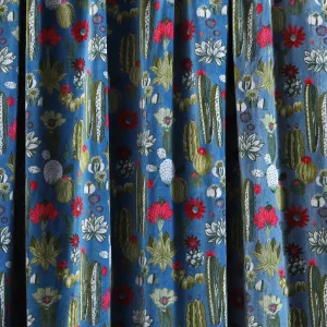 Home Furnishing Swing Blue Cactus Print Cotton Velvet Fabric - Image 3