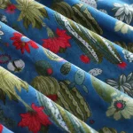 Home Furnishing Swing Blue Cactus Print Cotton Velvet Fabric - Image 4